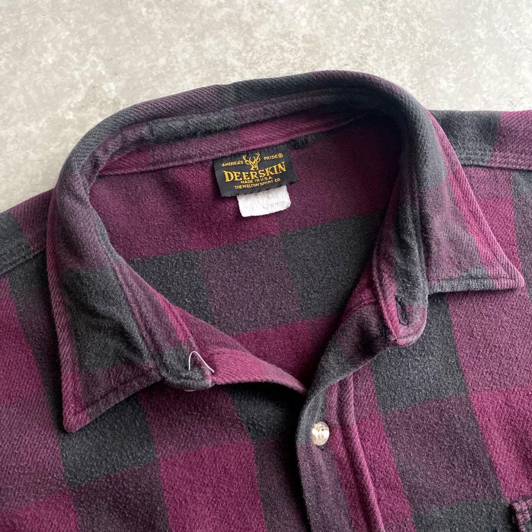 ド渋 好配色 チェック 70s 80s DEERSKIN ネルシャツ USA製