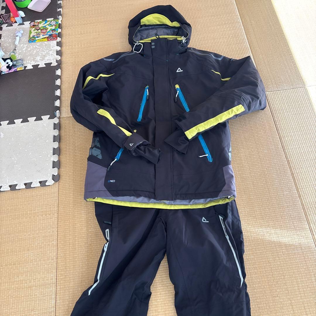 スキーウェア上下　メンズ 黒/黄 フード付き