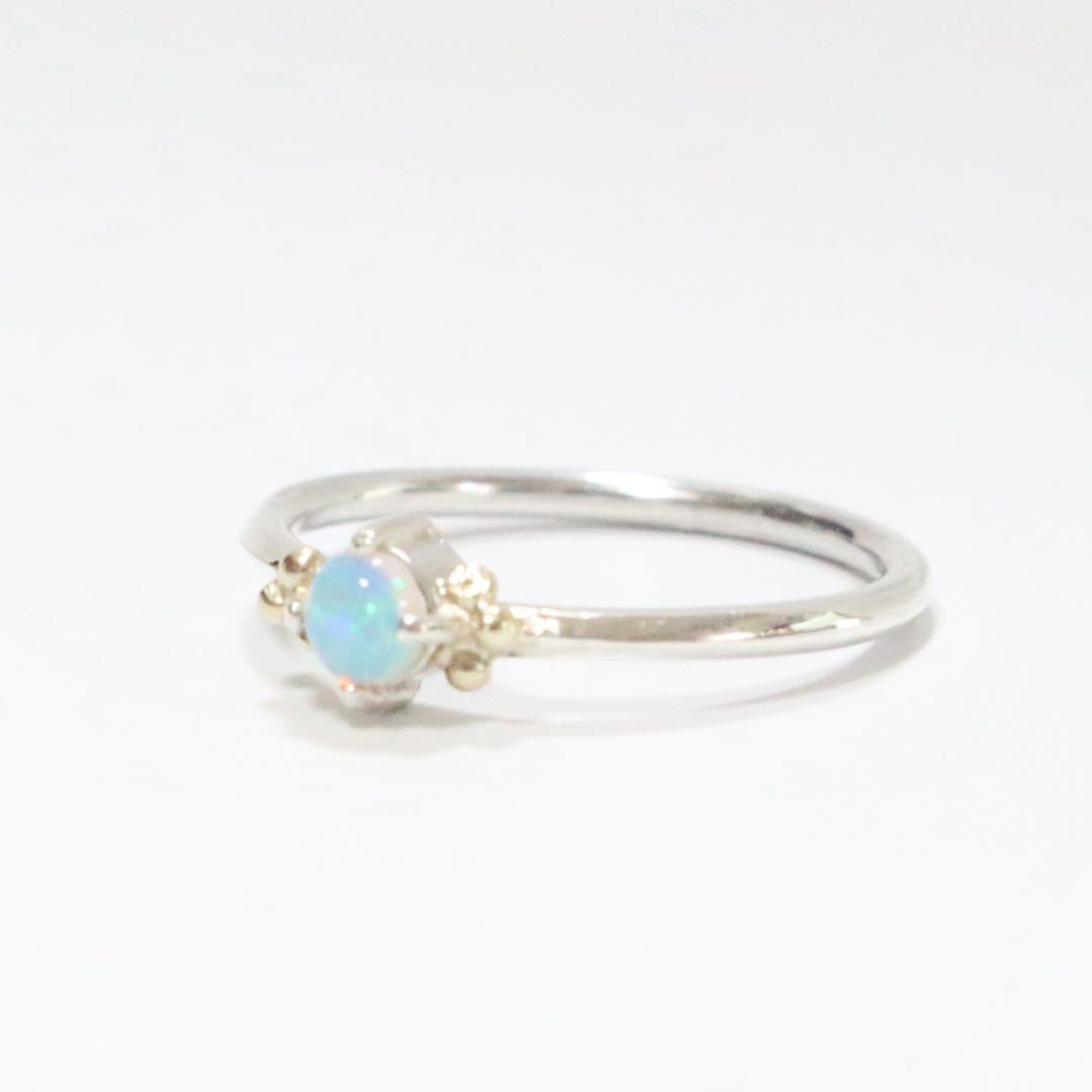 ふわりと遊色が揺れる∮オーストラリア産オパールのK10粒々シルバーリング11号強