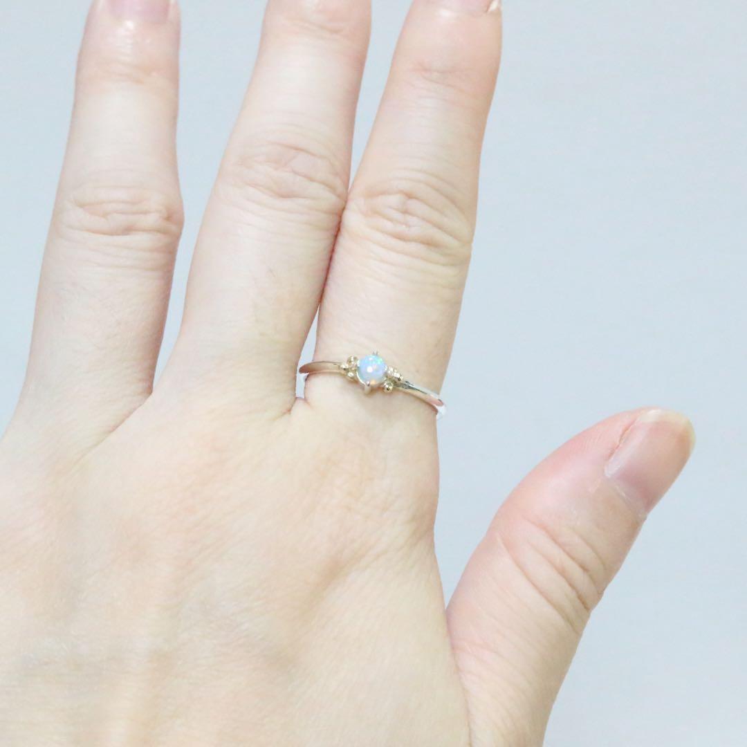 ふわりと遊色が揺れる∮オーストラリア産オパールのK10粒々シルバーリング11号強