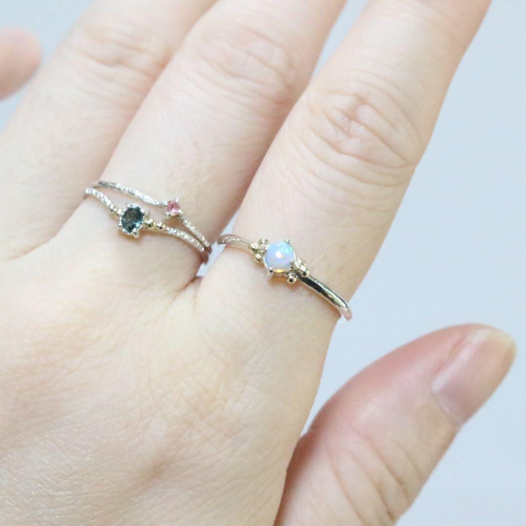 ふわりと遊色が揺れる∮オーストラリア産オパールのK10粒々シルバーリング11号強