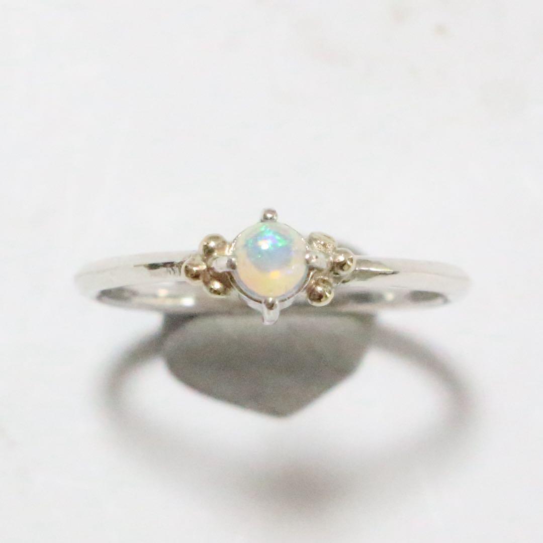 ふわりと遊色が揺れる∮オーストラリア産オパールのK10粒々シルバーリング11号強