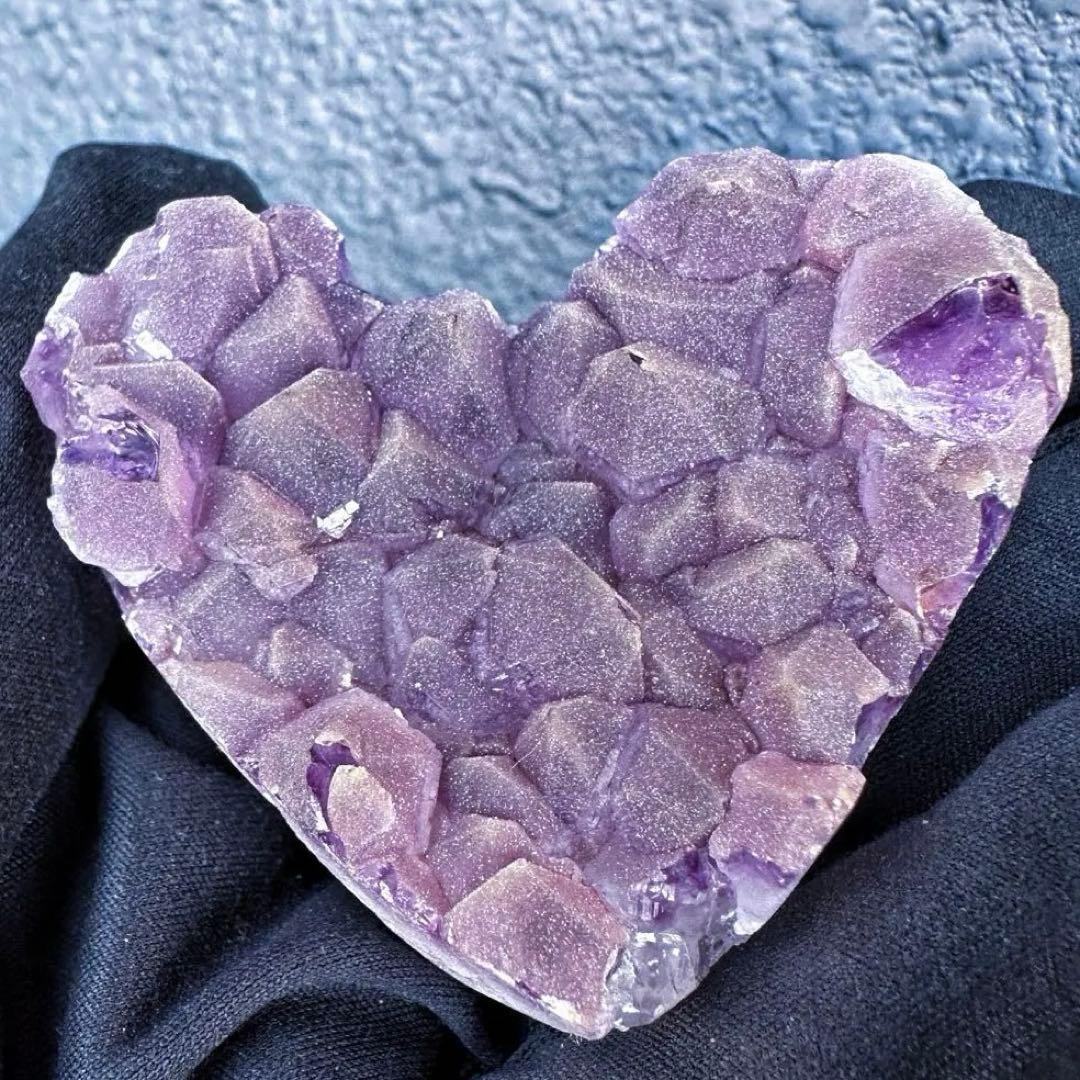 希少2回結晶❗️アメジストハート型❤︎クラスターパワーストーン原石水晶A1309