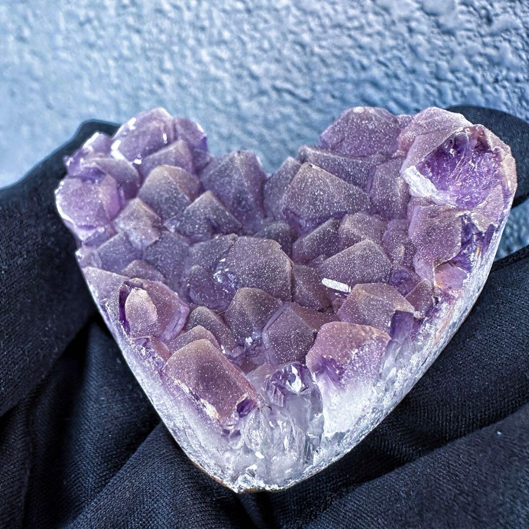 希少2回結晶❗️アメジストハート型❤︎クラスターパワーストーン原石水晶A1309