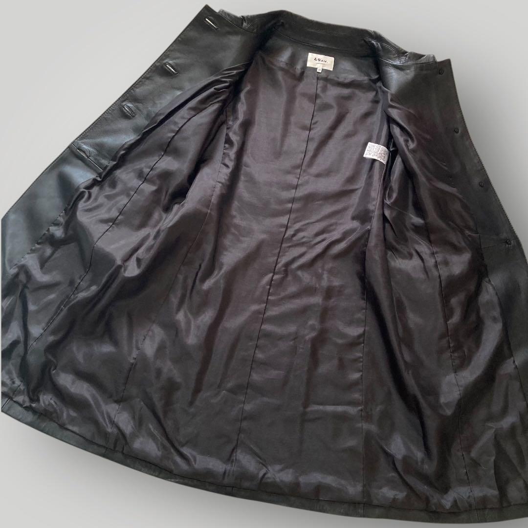 49AV. ジュンコシマダ　羊革 レザーコート ラウンドカラー　38　ブラック
