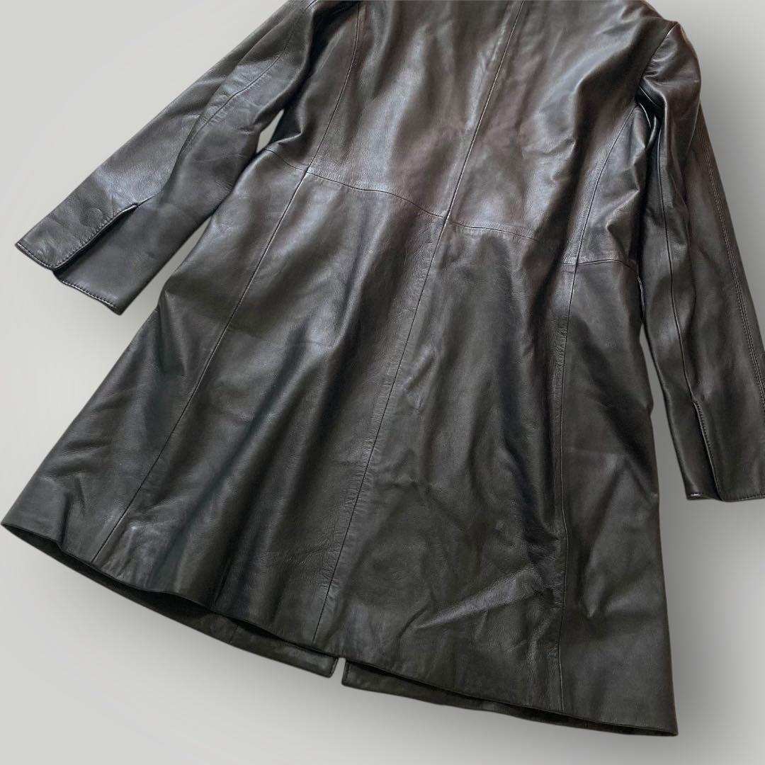 49AV. ジュンコシマダ　羊革 レザーコート ラウンドカラー　38　ブラック