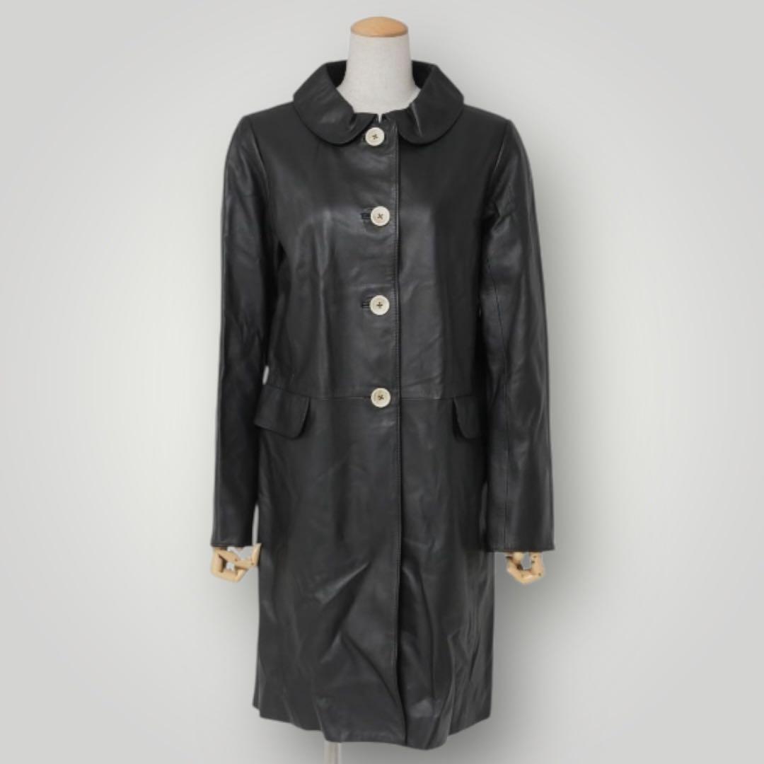 49AV. ジュンコシマダ　羊革 レザーコート ラウンドカラー　38　ブラック