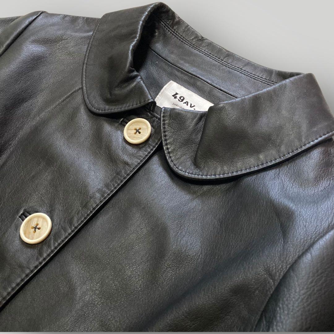 49AV. ジュンコシマダ　羊革 レザーコート ラウンドカラー　38　ブラック