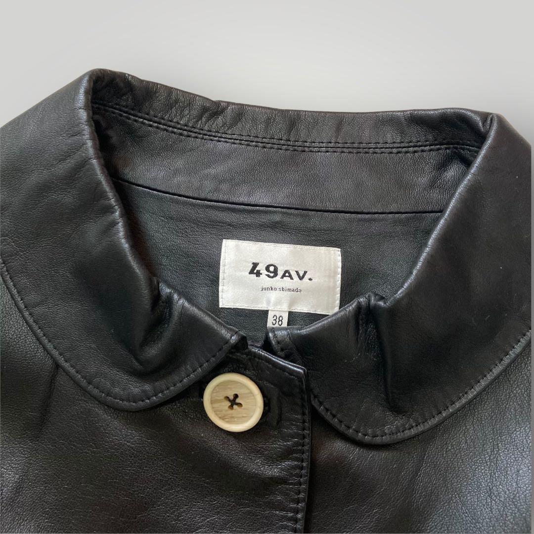 49AV. ジュンコシマダ　羊革 レザーコート ラウンドカラー　38　ブラック