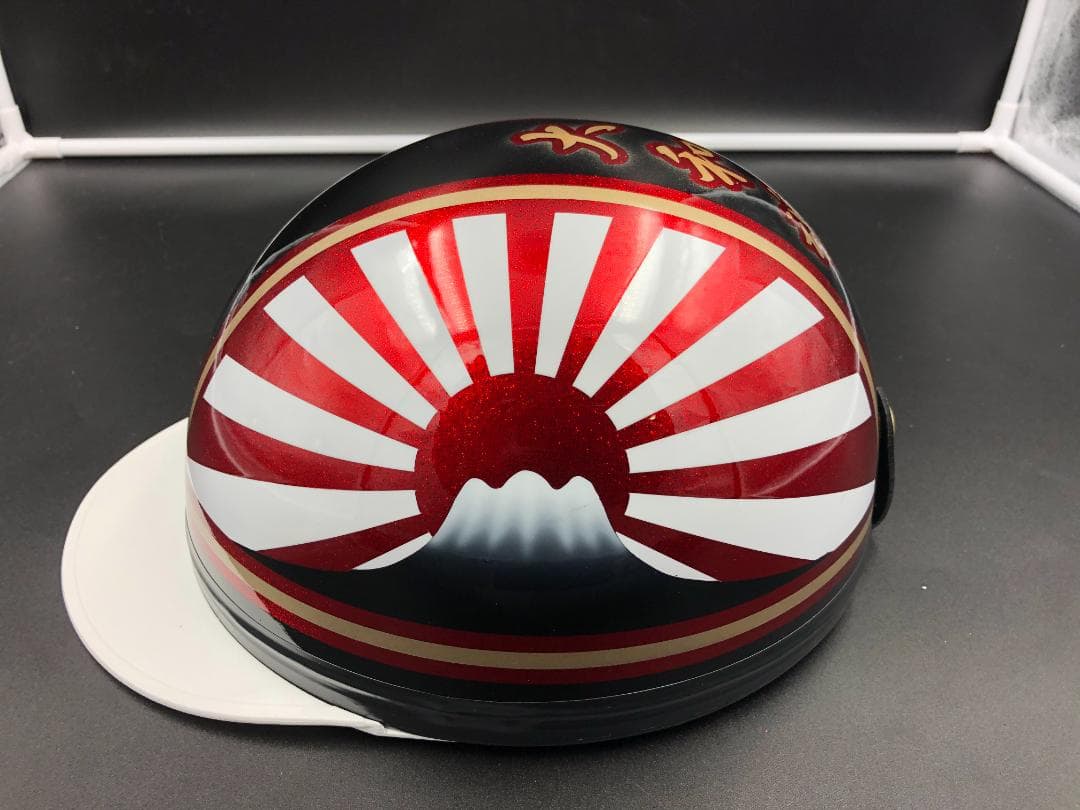 コルク半　カスタム　富士日章　三つボタン　ブラックホワイトレッド　ラメ