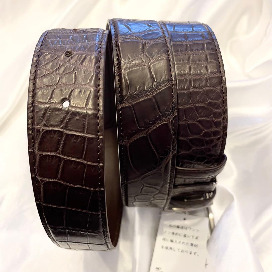 未使用★リアルクロコダイル ベルト マット ダークブラウン