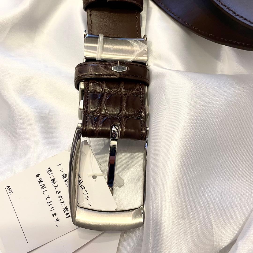 未使用★リアルクロコダイル ベルト マット ダークブラウン