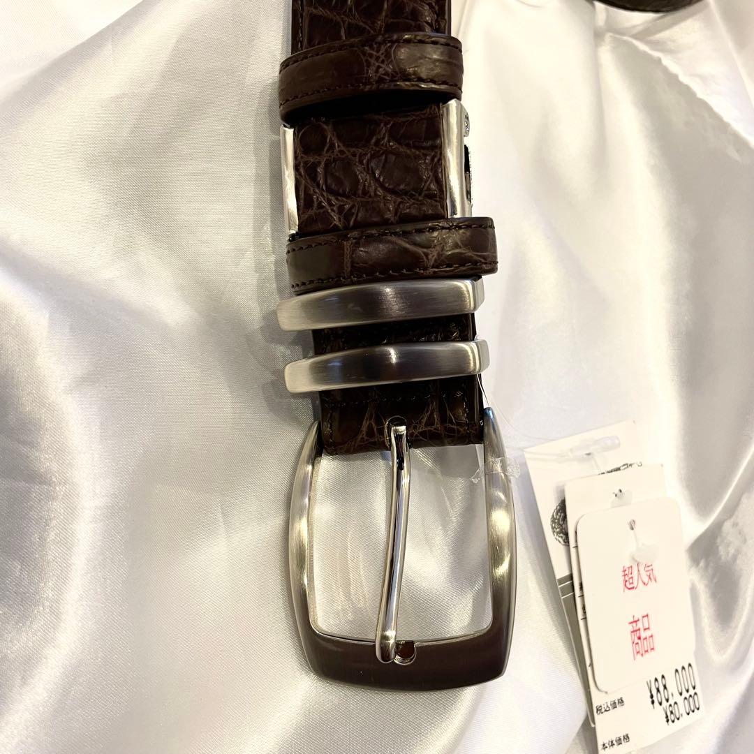 未使用★リアルクロコダイル ベルト マット ダークブラウン