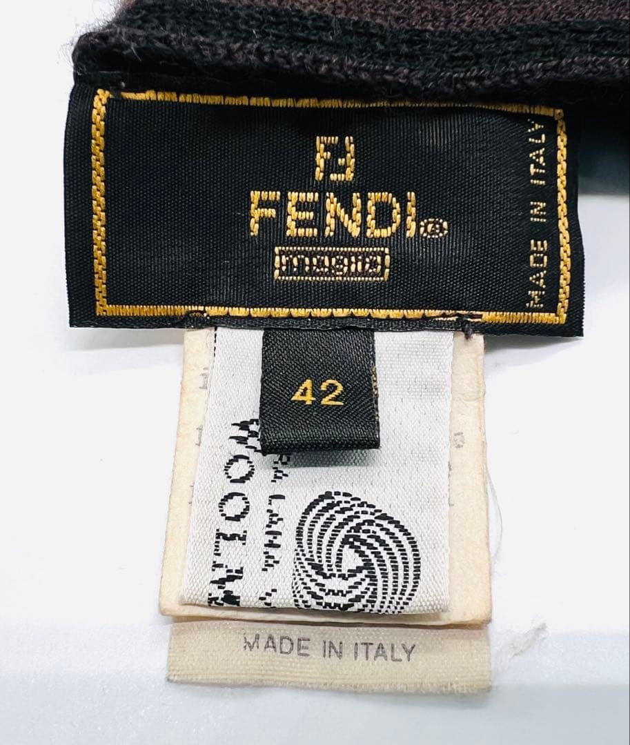 FENDI フェンディ ズッカ柄 ストライプ マフラー ウール100% 保管品