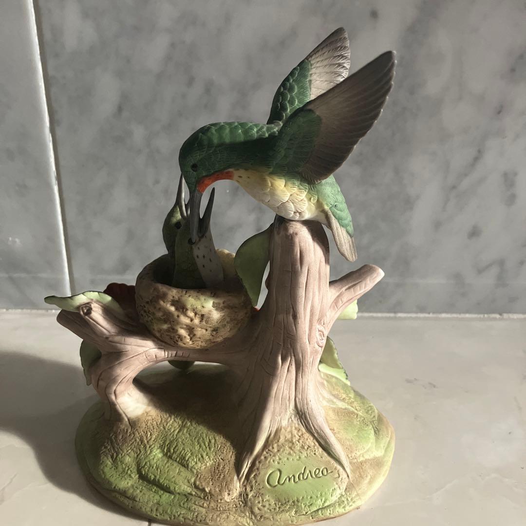 アメリカ90年代名門Andrea社　美しい色彩のハチドリ陶器オブジェ