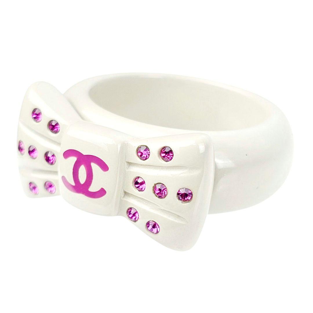 美品 シャネル CHANEL ココ リボン ラインストー リング 指輪