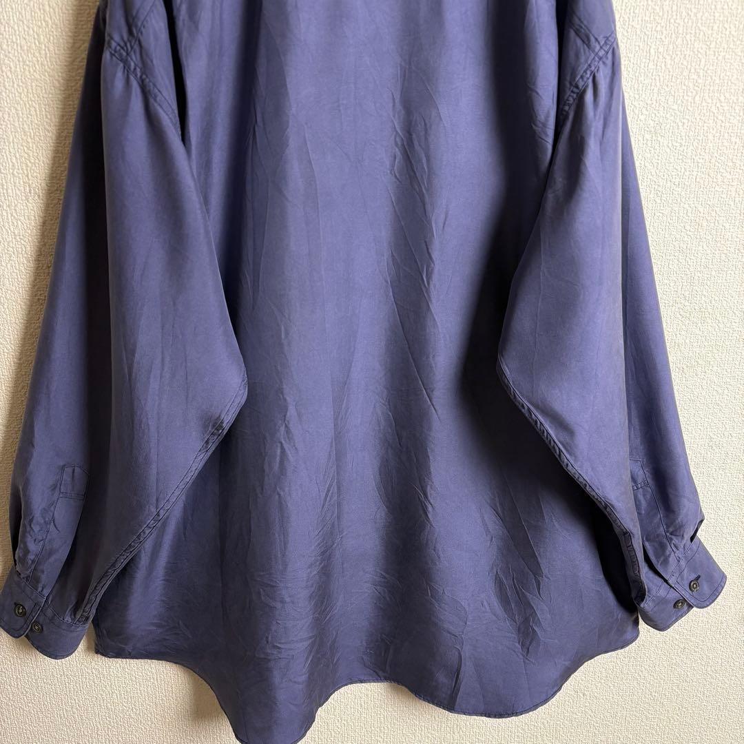 ネクタイシャツスイングトップ　スエード　シルク　ボタニカル　合成皮革切替古着