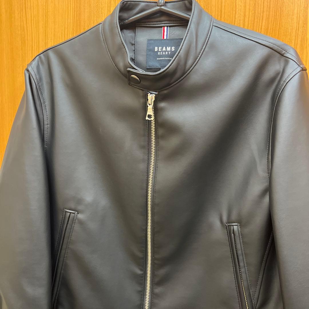 BEAMS ブラック レザージャケット Mサイズシングル ライダース 革 黒