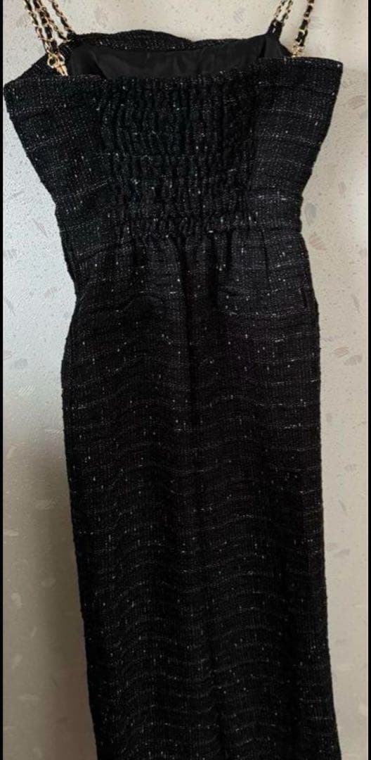 PARTY ダブルチェーンストラップツイードオールインワン　ブラック