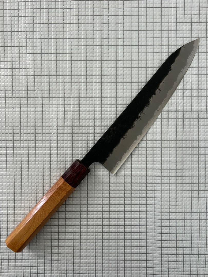 仙助 包丁 牛刀 牛刀包丁 青紙スーパー 黒肌梨地 欅八角柄 210mm ①