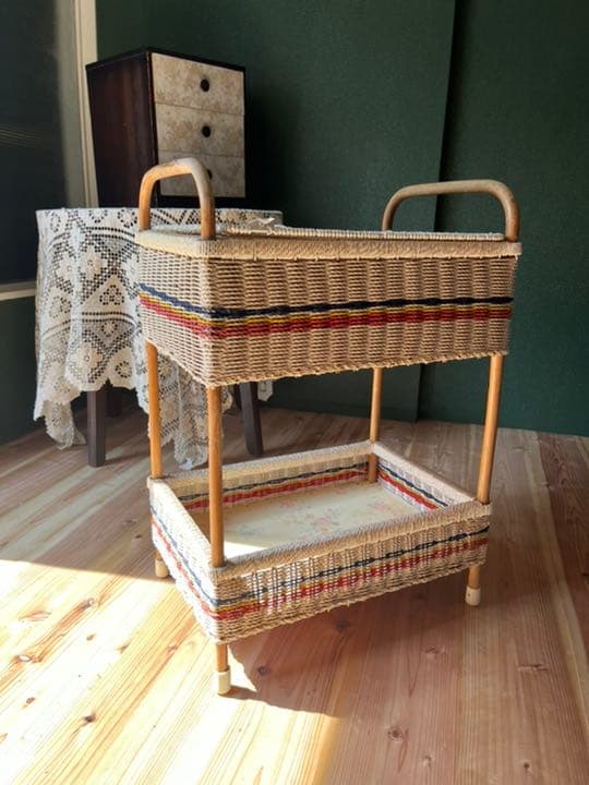 ビニールカゴ 脱衣かご 2段 昭和レトロ レトロポップ インテリア 当時物 収納