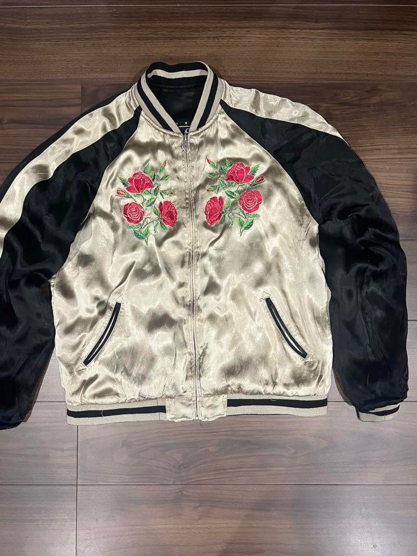 リバーシブルジャケット スカジャン　蛇＆薔薇 刺繍