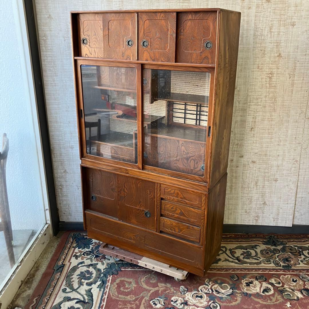 昭和レトロ 木製 茶箪笥 茶棚 ガラス戸 サイドボード 古家具 古民家 飾り棚