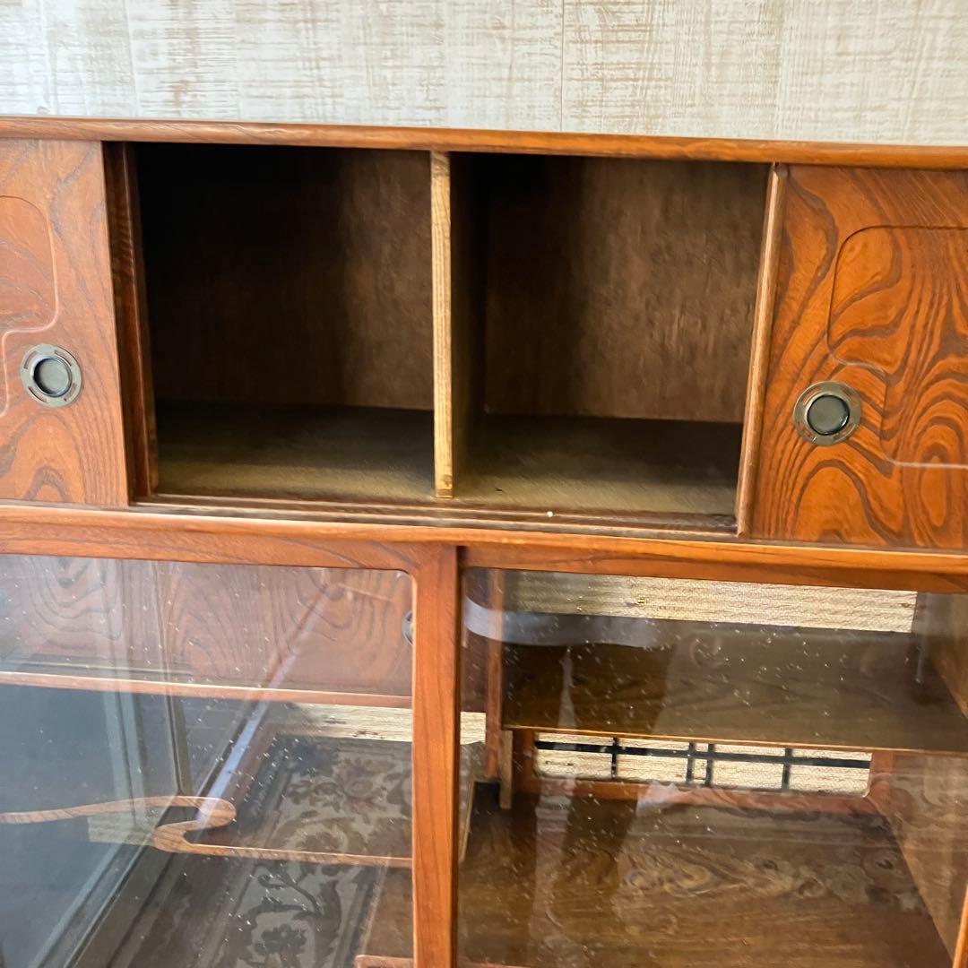 昭和レトロ 木製 茶箪笥 茶棚 ガラス戸 サイドボード 古家具 古民家 飾り棚