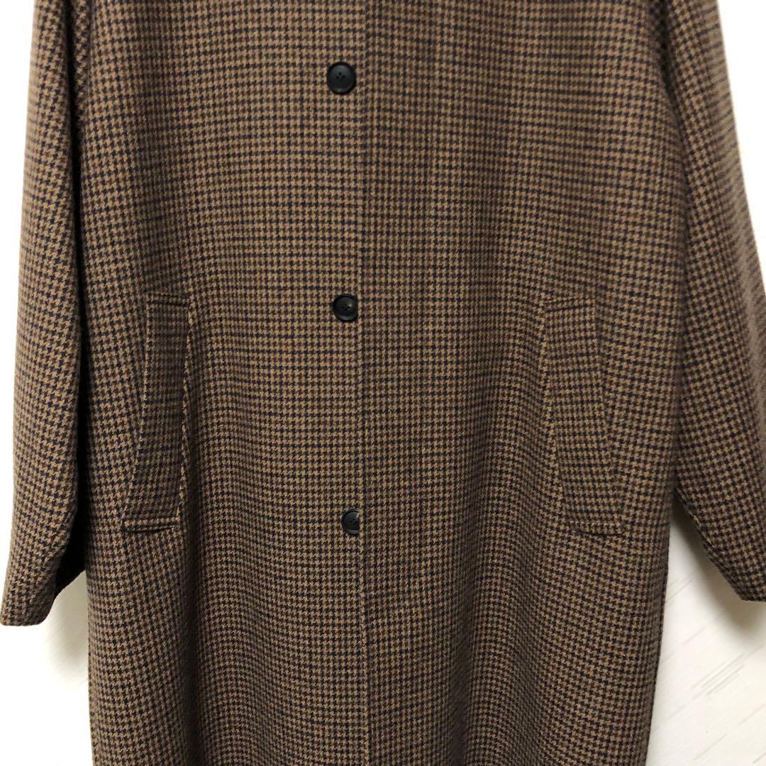 SHIPS ステンカラーコート ブラウン Lサイズ 千鳥柄 チェック 尾州ウール