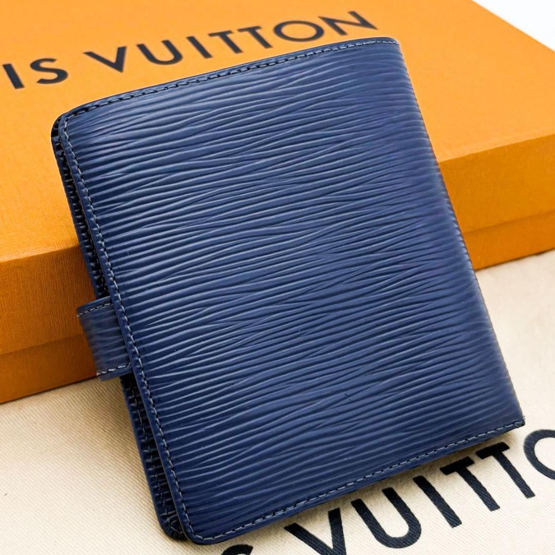 ルイヴィトン エピ ポルトビエ コンパクト ミルティーユ 二つ折り財布 ブルー