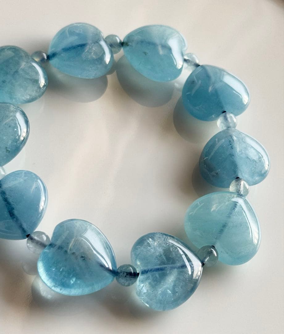 【18cm 16×18mm】ディープブルーアクアマリン ハート ブレスレット