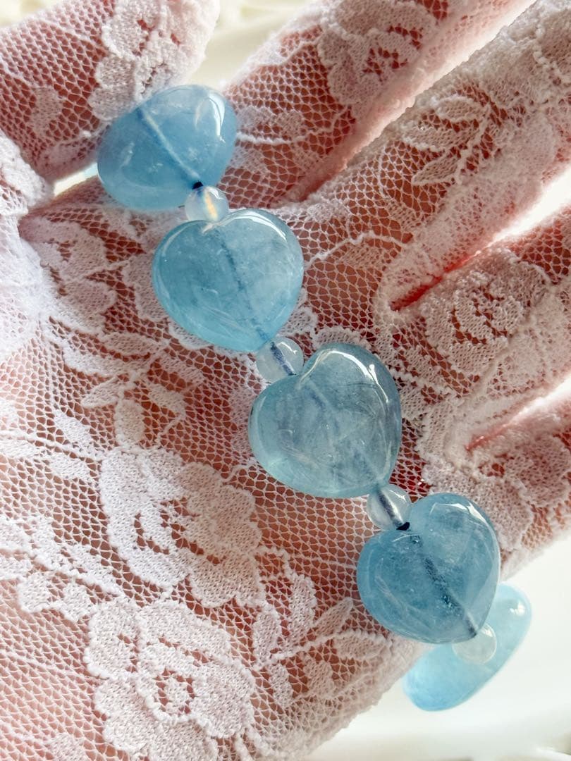 【18cm 16×18mm】ディープブルーアクアマリン ハート ブレスレット