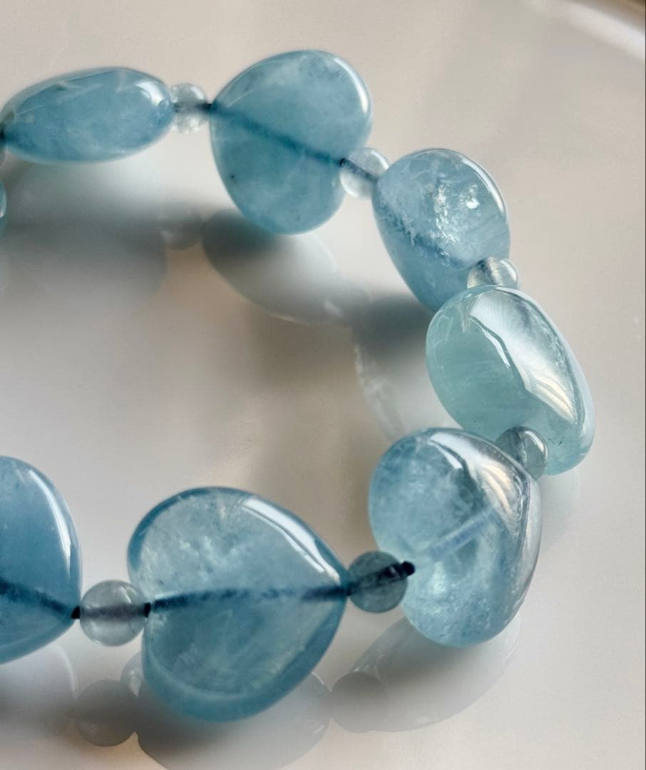 【18cm 16×18mm】ディープブルーアクアマリン ハート ブレスレット