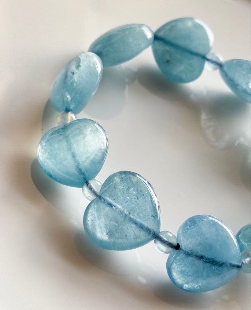 【18cm 16×18mm】ディープブルーアクアマリン ハート ブレスレット