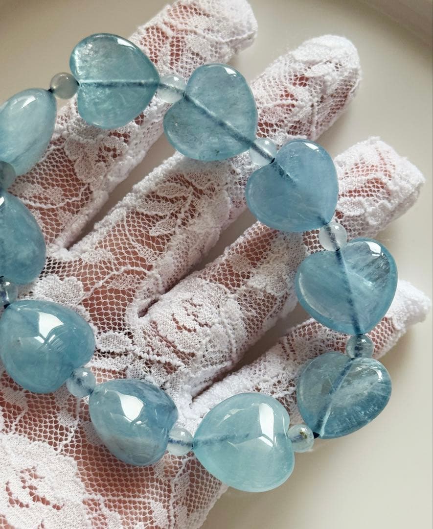 【18cm 16×18mm】ディープブルーアクアマリン ハート ブレスレット