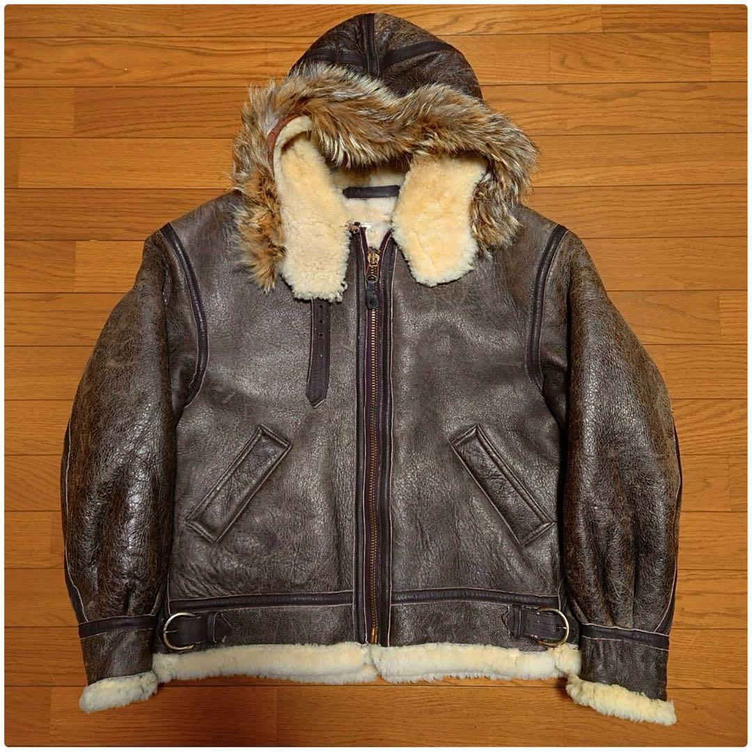 80S BRANDED ファーフード付きシープスキンムートンB-3ジャケット