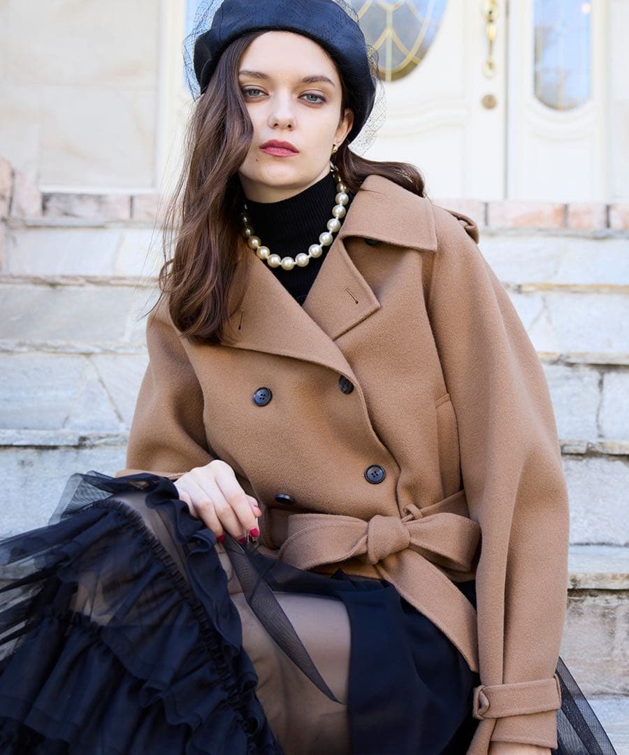 EIMY ISTOIREウールショートトレンチコート キャメル 36サイズ