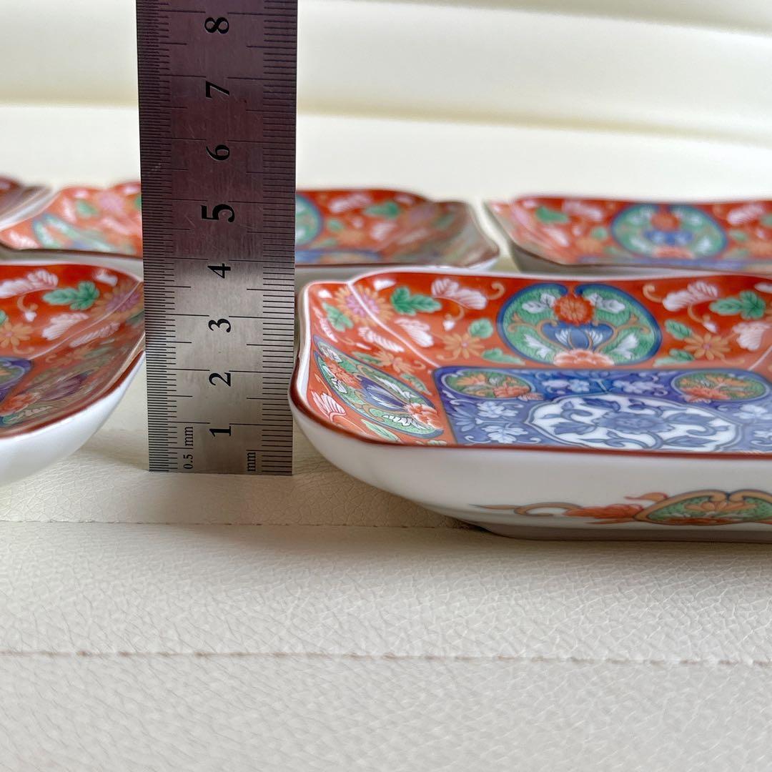 庫山窯　染錦　金彩花唐草　角皿揃　５枚セット　銘々皿　小皿　赤絵　色絵　古伊万里