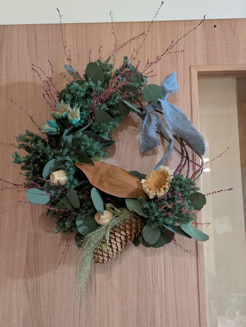 ドライフラワー★ボリュームグリーンリース★セルリア　クリスマスにも♪