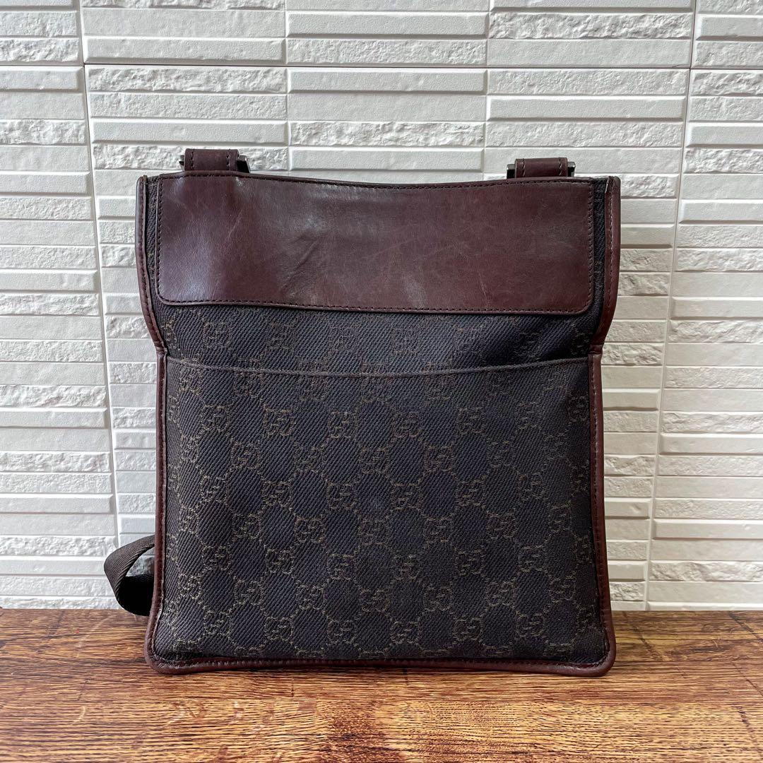 グッチ GGキャンバス × レザー ショルダー バッグ メッセンジャー.