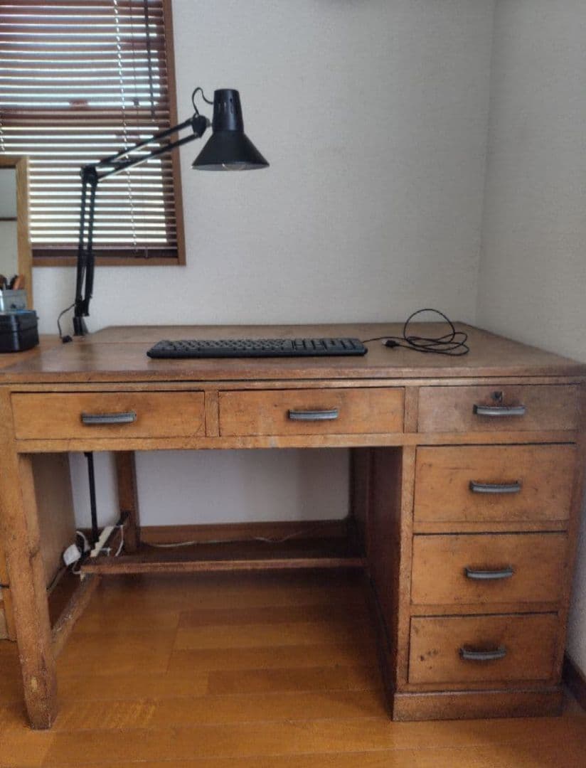 アンティークヴィンテージ昭和レトロ無垢材片袖机