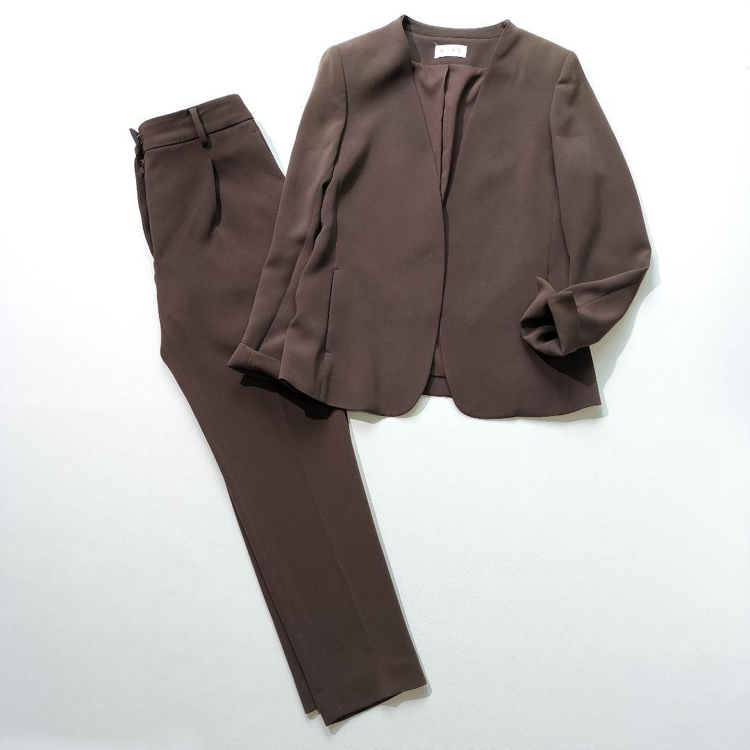 PLST プラステ トリアセブレンド セットアップ パンツスーツ ブラウン S