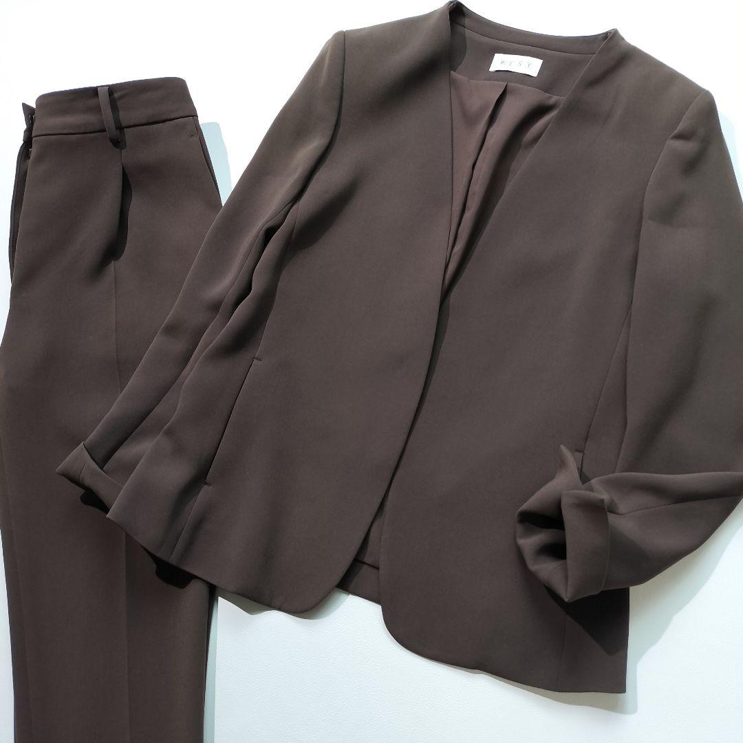 PLST プラステ トリアセブレンド セットアップ パンツスーツ ブラウン S