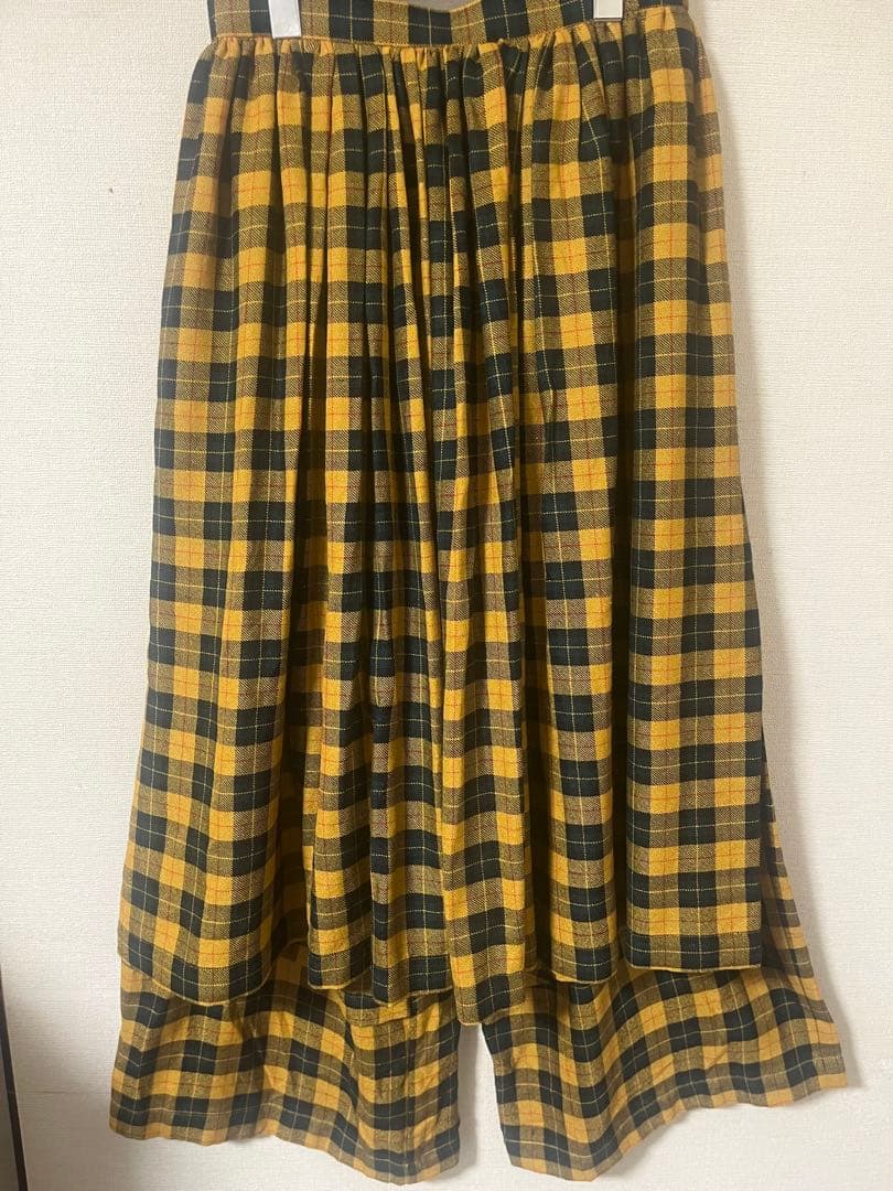 イエロー・グリーンチェック柄ロングスカート