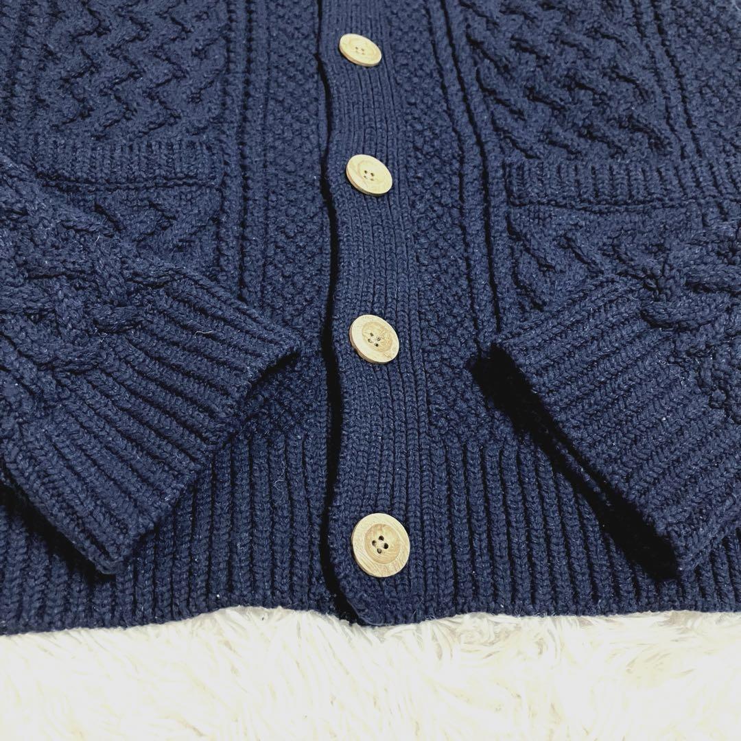 BEAMS ビームス アランカーディガン ケーブルニット ネイビー L