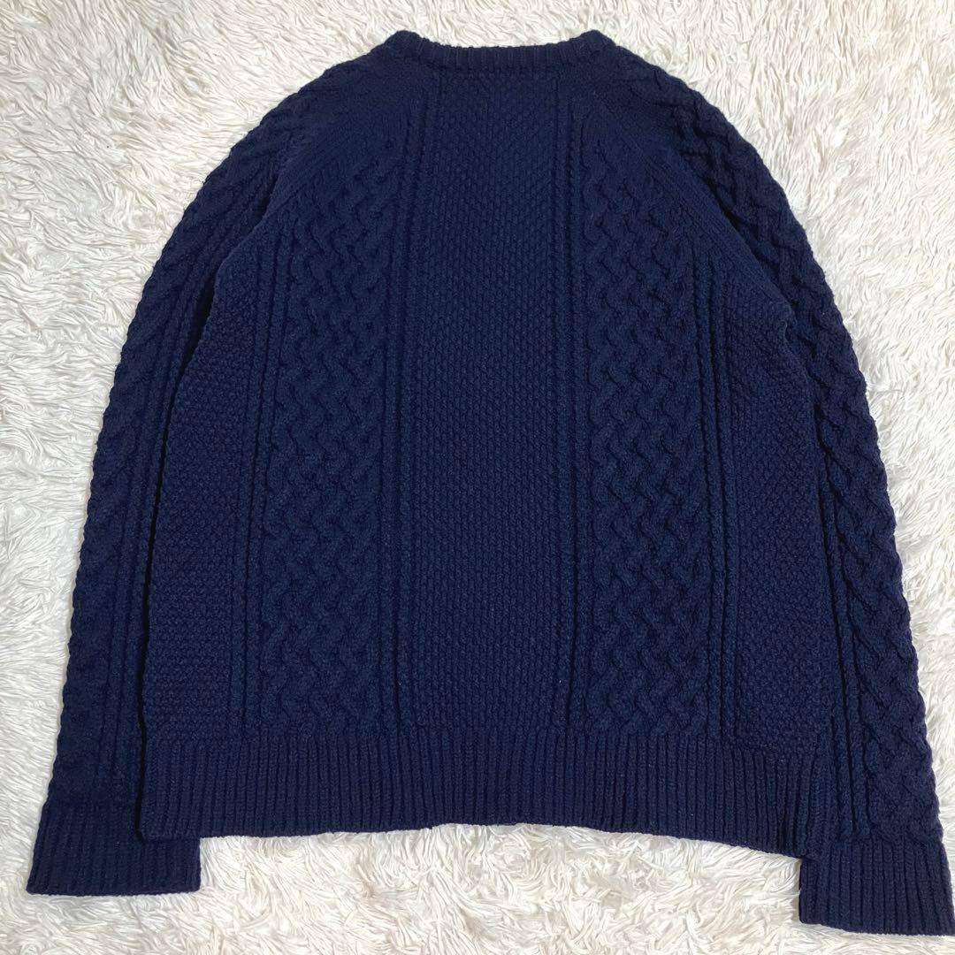 BEAMS ビームス アランカーディガン ケーブルニット ネイビー L