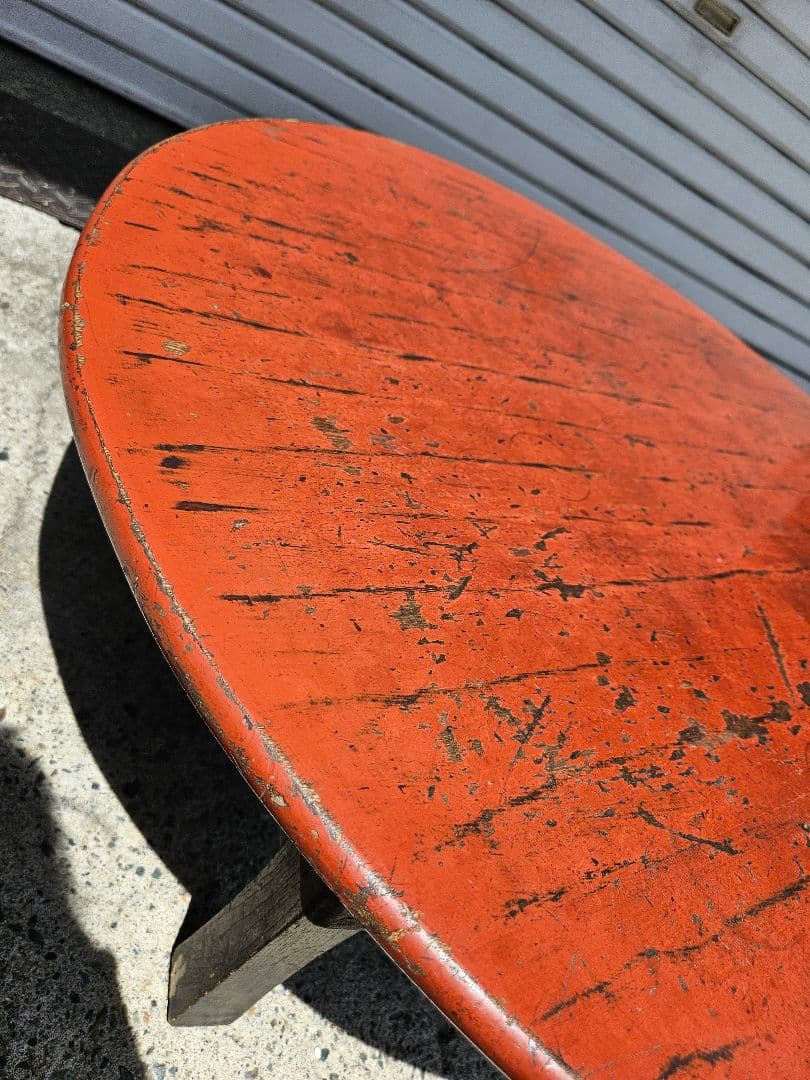 日本のアンティーク 朱塗りのちゃぶ台 折り畳み 座卓 丸テーブル 古家具