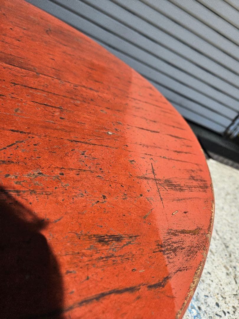 日本のアンティーク 朱塗りのちゃぶ台 折り畳み 座卓 丸テーブル 古家具