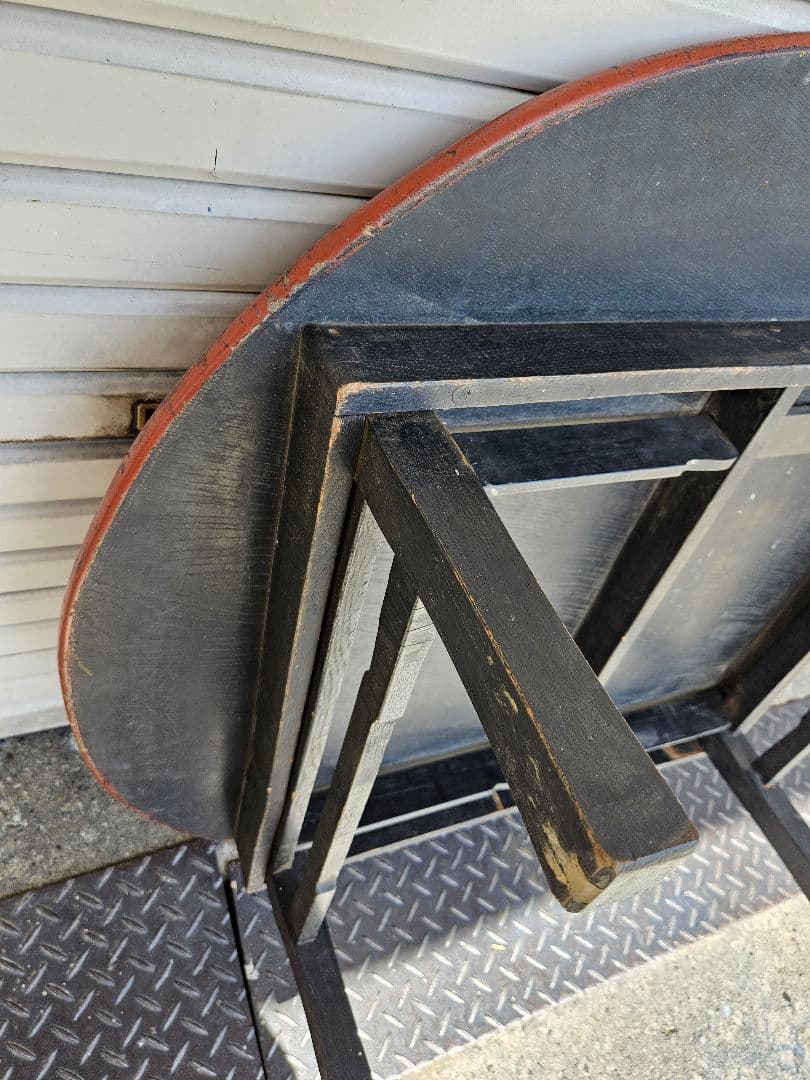 日本のアンティーク 朱塗りのちゃぶ台 折り畳み 座卓 丸テーブル 古家具