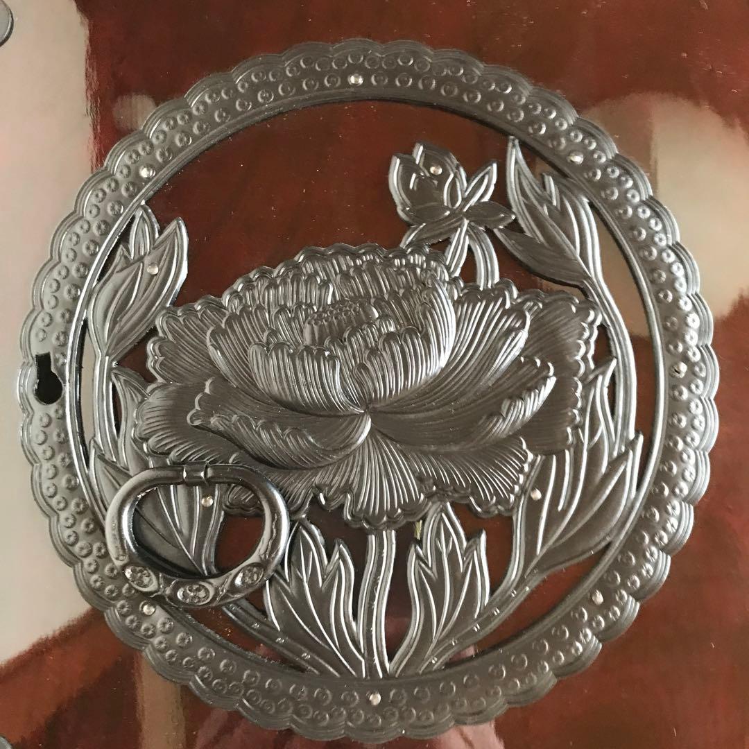 新品　仙台民芸　船箪笥　鍵付　牡丹の花彫刻